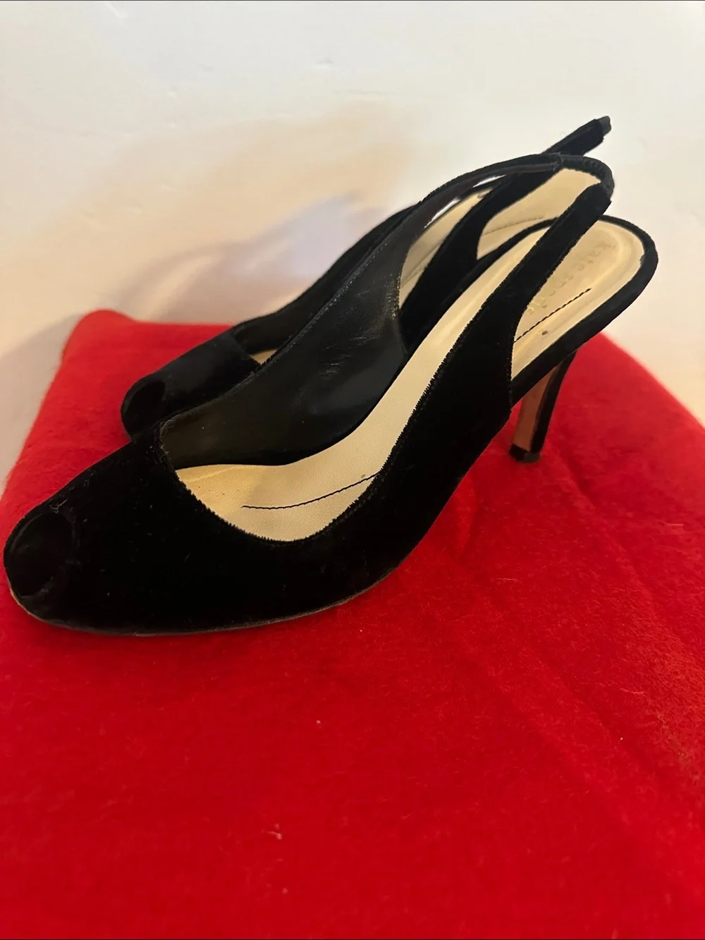 Black Velvet Peep-Toe Slingback Heels